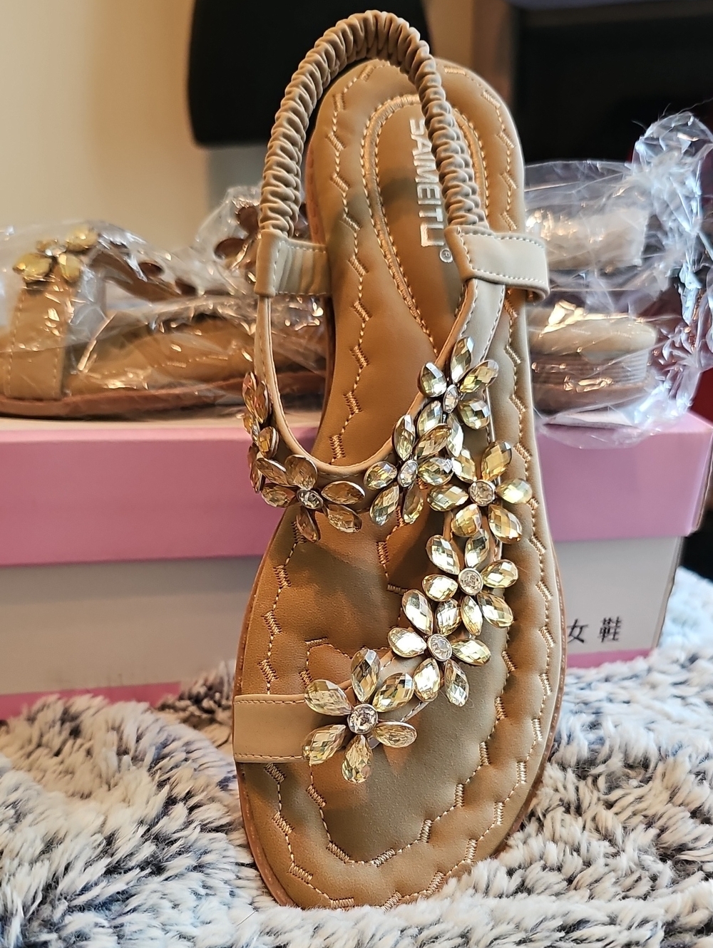 Women’s Embellished Tan Slingback Sandals